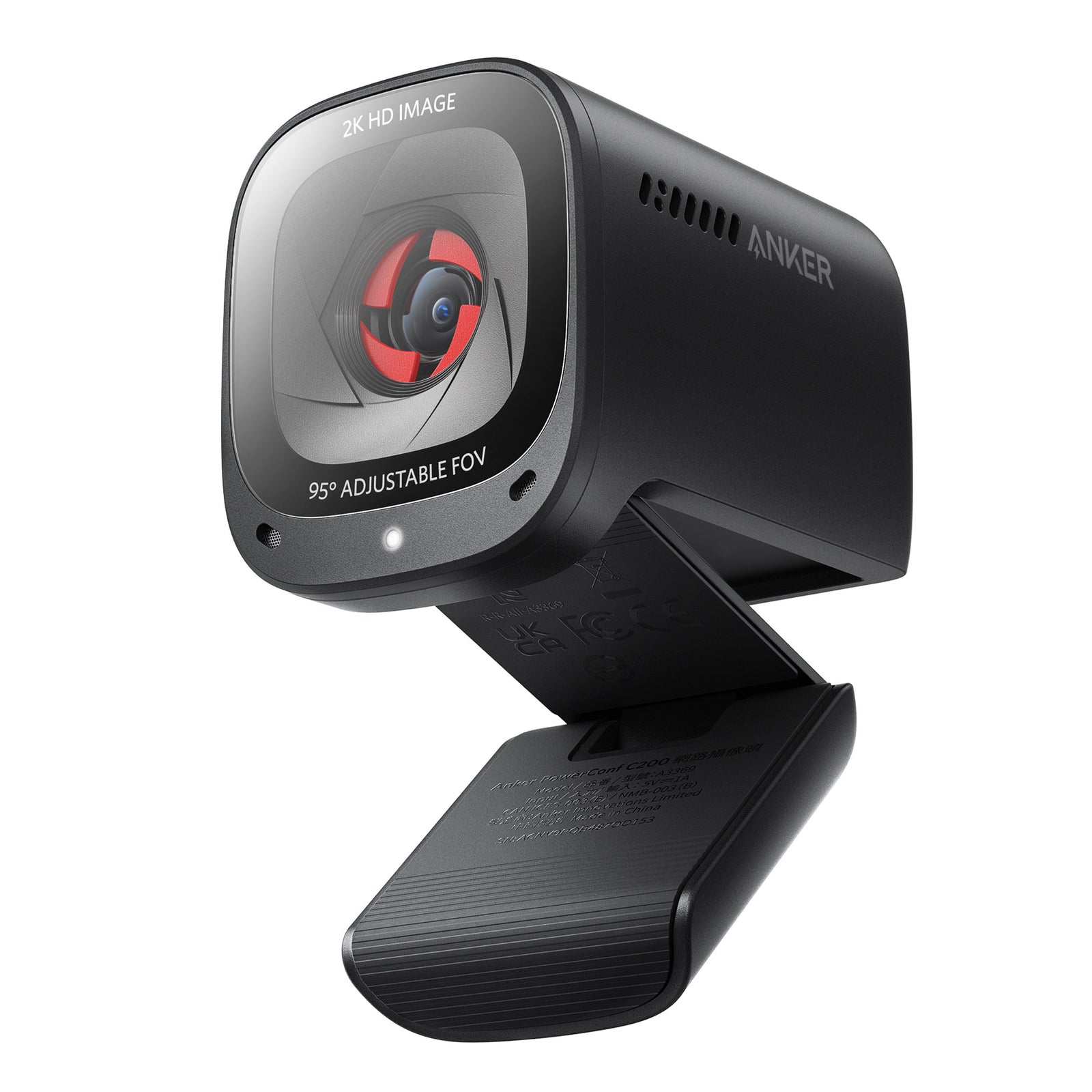 The AnkerWork C200 webcam, showcasing its compact design and integrated privacy shutter, ready for desktop or monitor mounting.